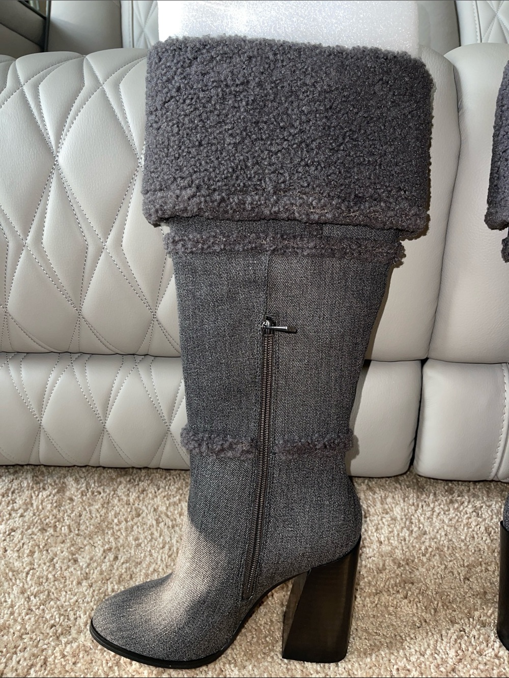 Jessica Simpson Gray Shearling-Trim Knee Boots - Picture 6 of 15
